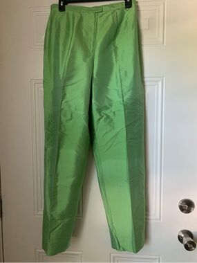 NWT Jones New York Bright Green Everglade 100% Silk Pants Size 10